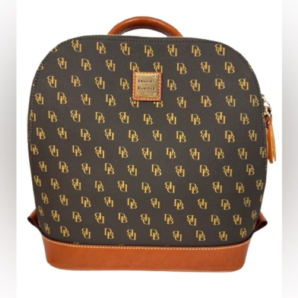 NWOT Dooney & Bourke Brown Monogram Backpack with Tan Accents